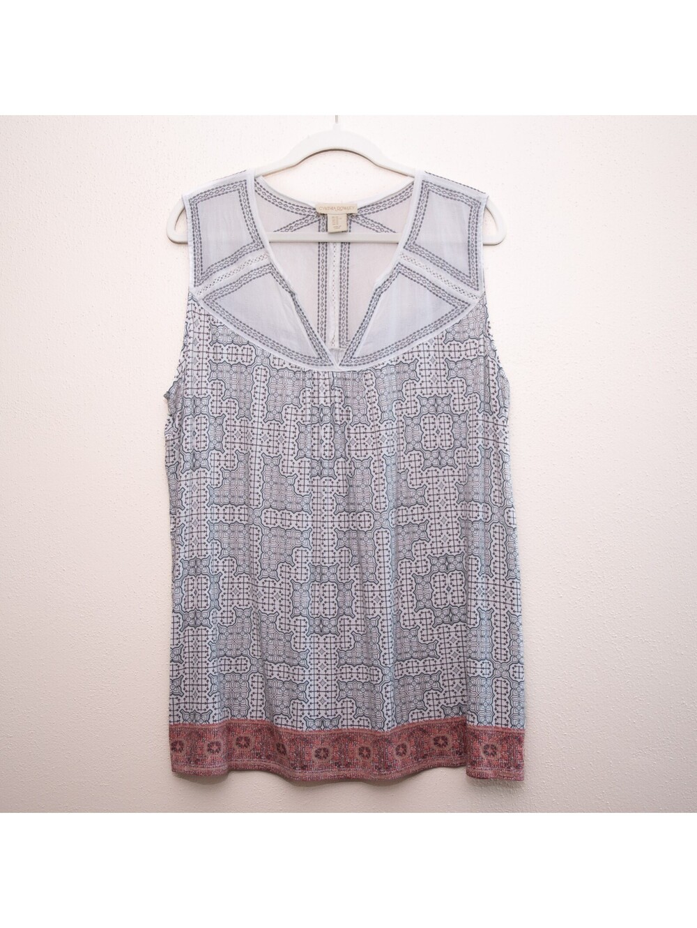 Cynthia Rowley Embroidered Tank Top Boho Coastal Festival Plus Size 2X